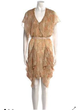 Malene Birger Sheer Ruffled V-Neck Dress in Peach Floral